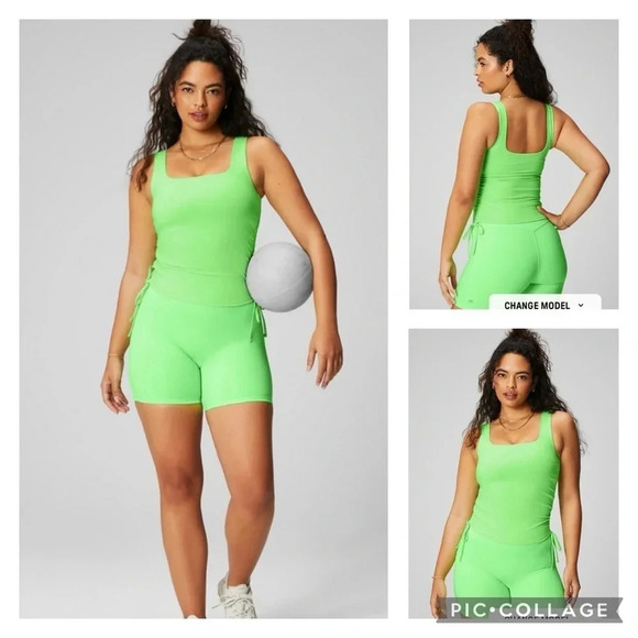 NWT Fabletics Ruched Side Cinch Built in Bra Athletic Neon Tank Top  size 4X - Picture 1 of 12